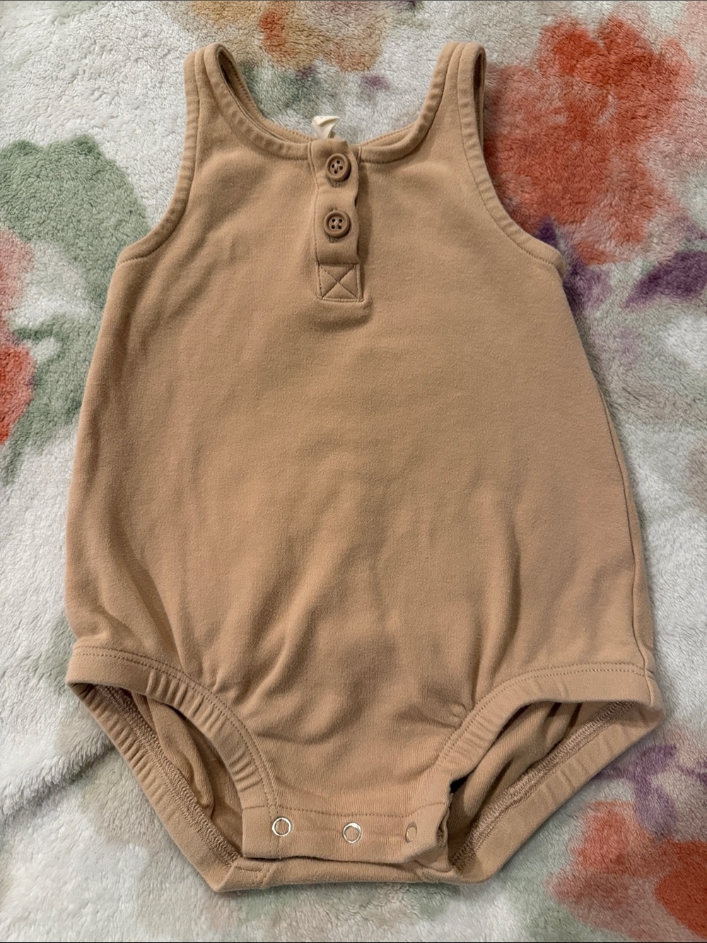 Quincy Mae Tan Button-Front Baby One-Piece